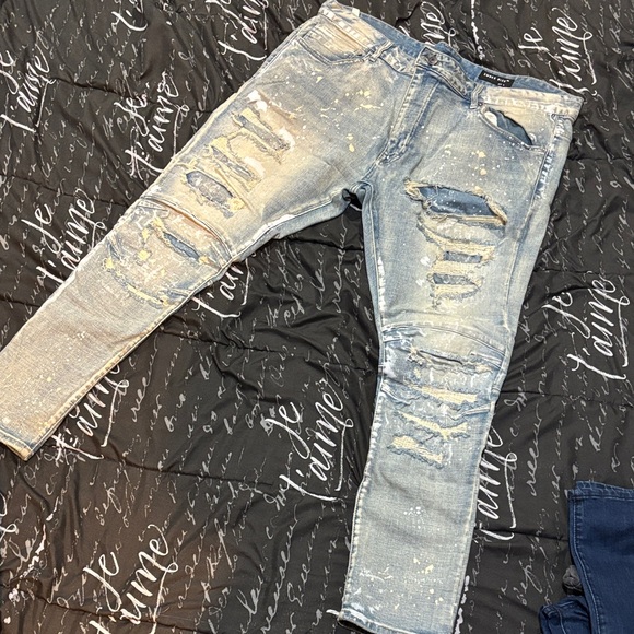 Men's Distressed Skinny Jeans - Light Blue